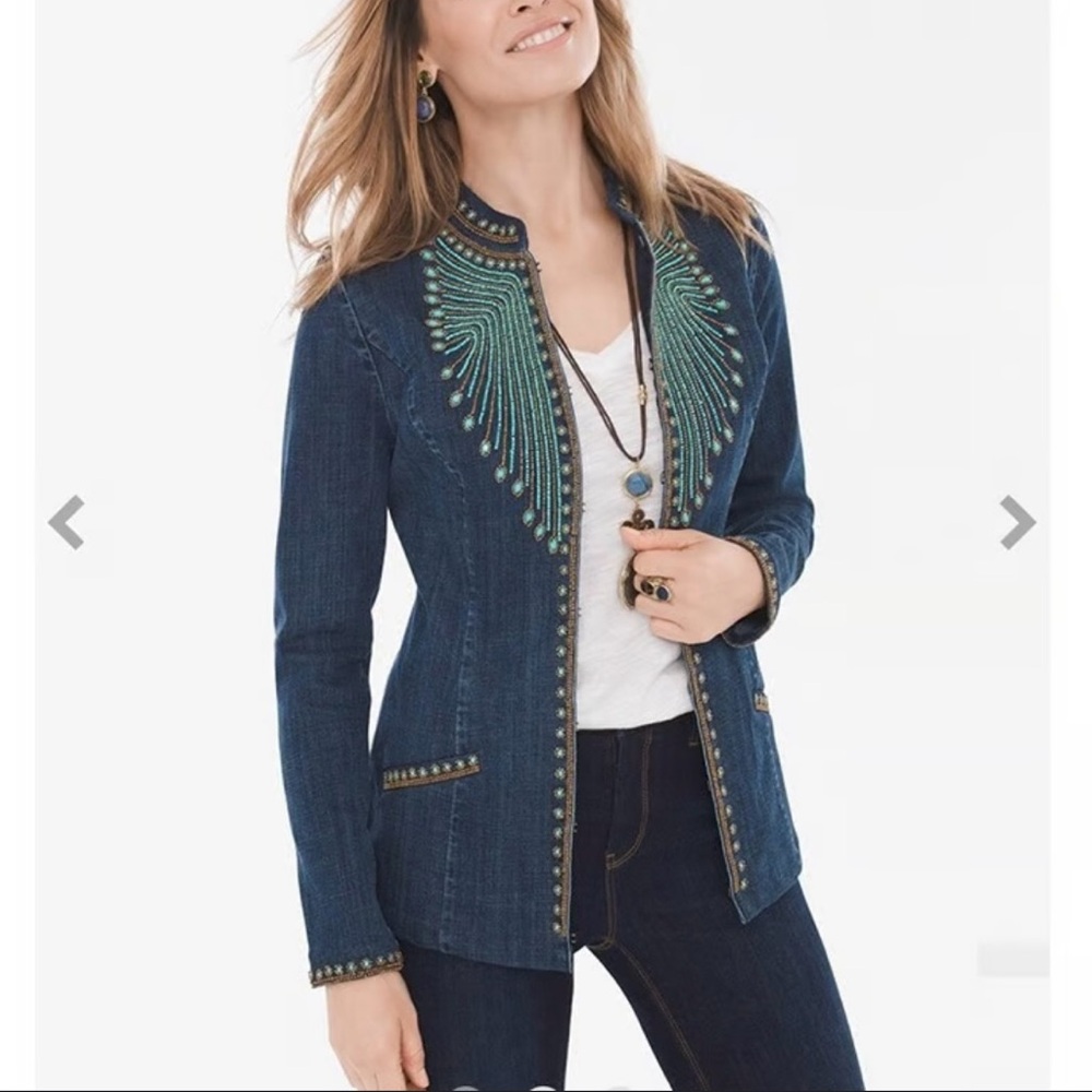 Chico's Blue Embroidered Jacket